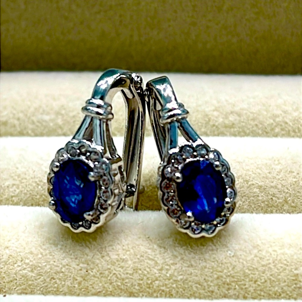 1ct Genuine Sapphires 14KGP Earrings